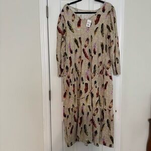 Elegant Feather Pattern‎ Long Sleeve Dress